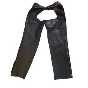 CHROME GEAR Mens Leather Motorcycle Riding Chaps Buckle Black XXL